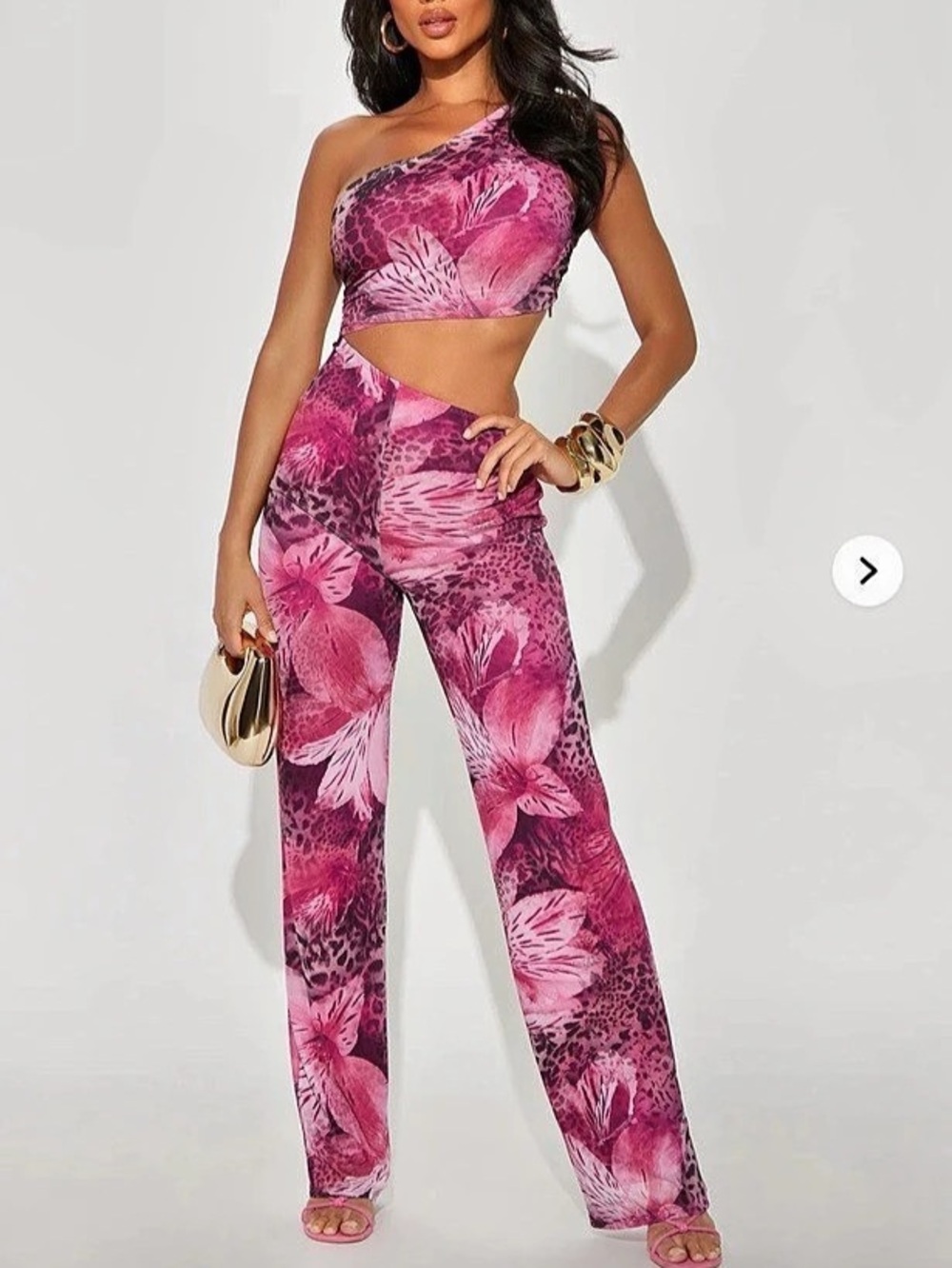 Fashion Nova Pink Floral One-Shoulder Jumpsuit Size Medium